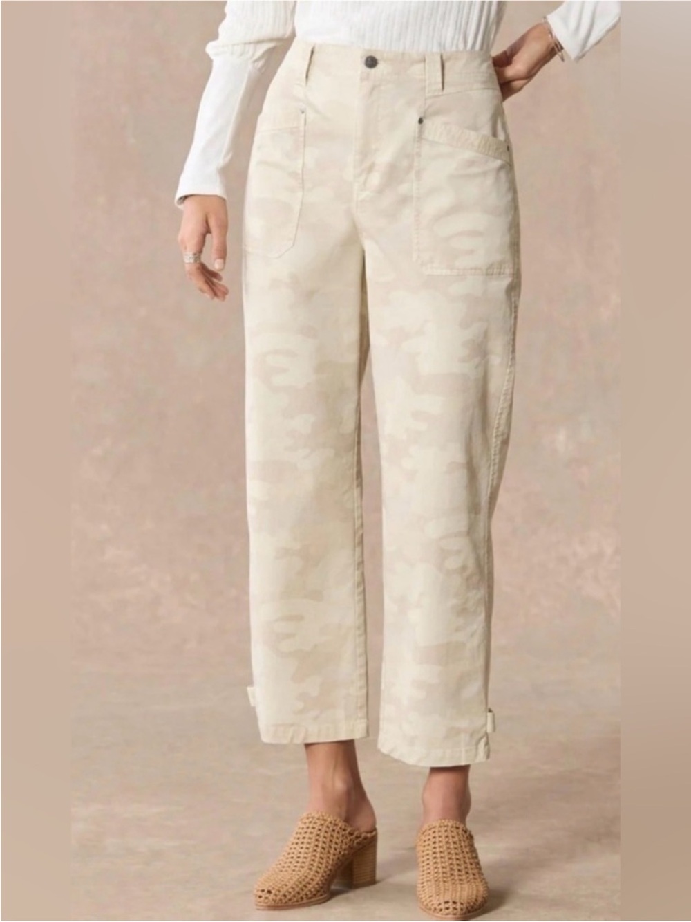 Sundance Hayes Camo Crop Utility Pants Neutral Cream Beige Size 14
